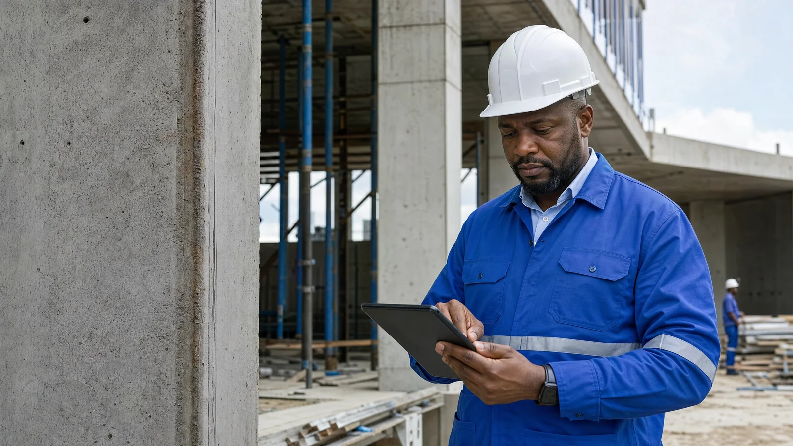 Responsable de chantier consultant une tablette